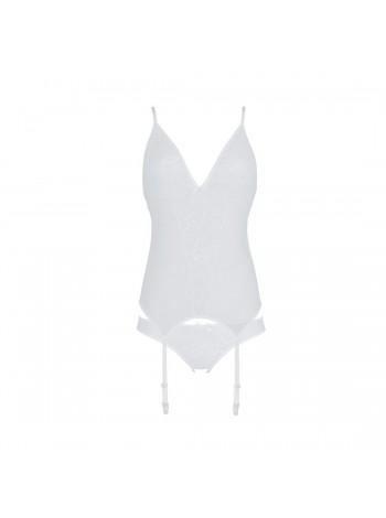 Корсет із пажами, трусики з ажурним декором та відкритим кроком Ursula Corset white XXL/XXXL — Passi