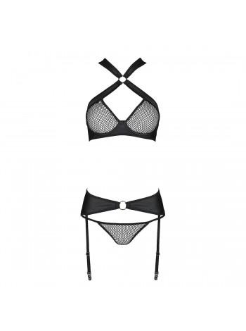 Mesh set: a bra with halter, panties and a warehouse for stocking Amanda Set Black XXL/XXXL - PASS