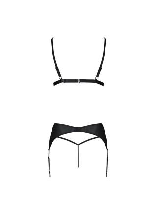 Комплект из эко-кожи Passion Miley Set black XXL/XXXL: трусики, бюстгальтер, пояс для чулок
