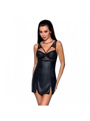 Baby-dol from eco-skin and lace Loona Chemise Black XXL/XXXL-PASSION