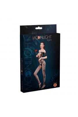 Бодистокинг с доступом Moonlight Model 10 Black, имитация шнуровки, цветочный декор, открытые плечи