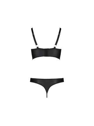 Комплект из эко-кожи с люверсами и ремешками Malwia Bikini black L/XL — Passion, бра и трусики
