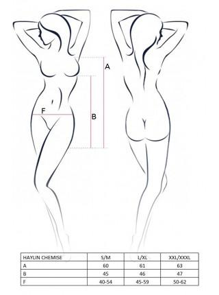 Прозрачная сорочка с декольте HAYLIN CHEMISE black S/M - Passion, трусики, цветочный узор