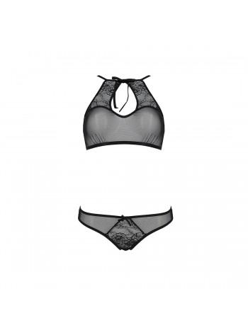 Комплект: бра, трусики с ажурным декором и открытым шагом Ursula Set black L/XL — Passion