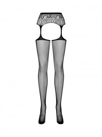 Сетчатые чулки-стокинги с кружевным поясом Obsessive Garter stockings S307 S/M/L, черные, имитация г