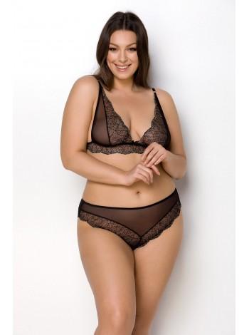 Комплект белья Passion Amberly Set 4XL/5XL black, лиф, трусики бразилиана, люрексовая нить