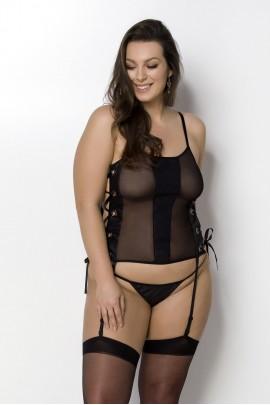 The mesh corset of eco -skin of PASSION MALWIA CORSET 4XL/5XL Black, with grommets and removable pagins
