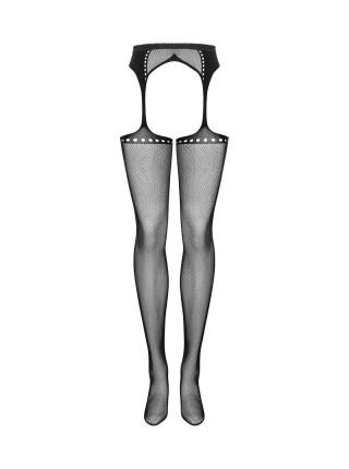 Сетчатые чулки-стокинги со стрелкой Obsessive Garter stockings S314 S/M/L, черные, имитация гартеров