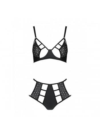Комплект из эко-кожи: бюстгальтер и трусики с перфорацией Tamaris Set black S/M — Passion