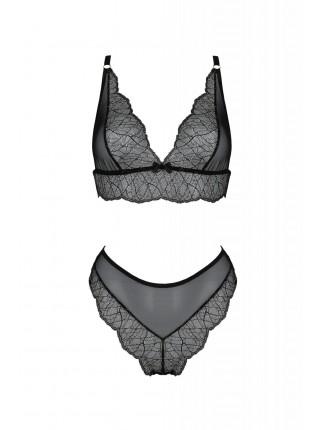 Комплект белья Passion Amberly Set 6XL/7XL black, лиф, трусики бразилиана, люрексовая нить