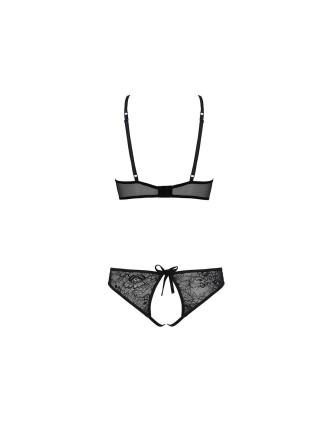Комплект: бра, трусики с ажурным декором и открытым шагом Ursula Set black XXL/XXXL — Passion