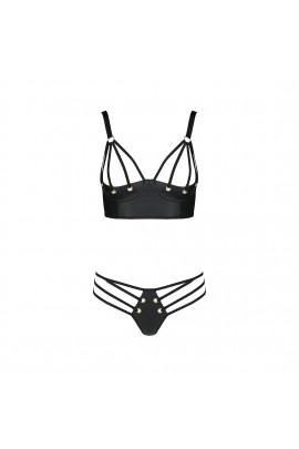 Комплект из эко-кожи с люверсами и ремешками Malwia Bikini black XXL/XXXL — Passion, бра и трусики
