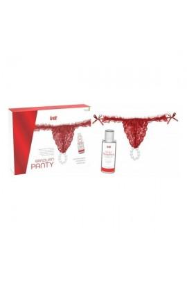 Набір Intt BRAZILIAN PANTY RED: трусики на зав'язках S-XL з перлинним кільцем + полунична змазка