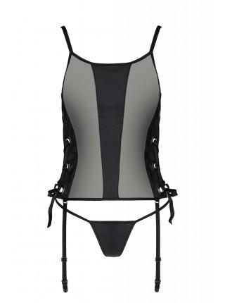 The mesh corset of eco -skin of PASSION MALWIA CORSET 6XL/7XL Black, with grommets and removable pagins