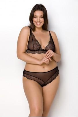 Комплект белья Passion Amberly Set 6XL/7XL black, лиф, трусики бразилиана, люрексовая нить