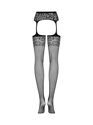 Сетчатые чулки-стокинги с имитацией гартеров Obsessive Garter stockings S500 S/M/L, черные, с доступ