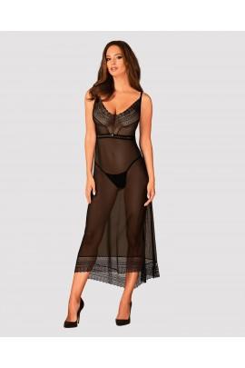 A translucent long Obsessive Estiqua chemise m/l, black, asymmetrical cut
