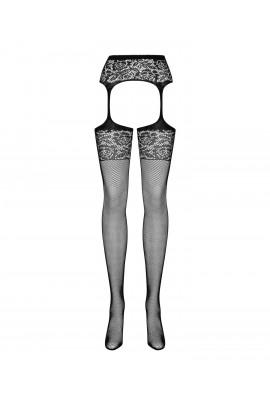 Сетчатые чулки-стокинги с имитацией гартеров Obsessive Garter stockings S500 S/M/L, черные, с доступ