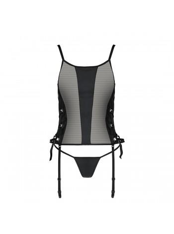 Сітчастий корсет з екошкіри, з люверсами та знімними пажами Malwia Corset black L/XL — Passion, стрі