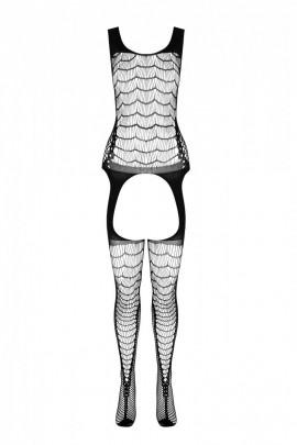 Сетчатый черный бодистокинг с двойным плетением и подвязками Casmir CA007