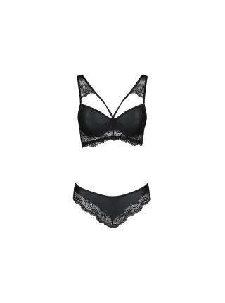 Комплект из эко-кожи с кружевом Loona Set black XXL/XXXL - Passion, бра и трусики