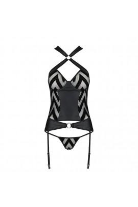 The mesh set with pattern: a corset with halter, underwent ' panties, Hima corset black s/m - passet
