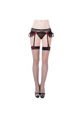 Erotic set 2274: panties-thong, belt for stockings and stockings in a large grid