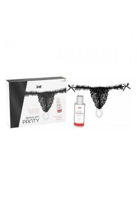 Набір Intt BRAZILIAN PANTY BLACK: трусики на зав'язках S-XL з перлинним кільцем + полунична змазка