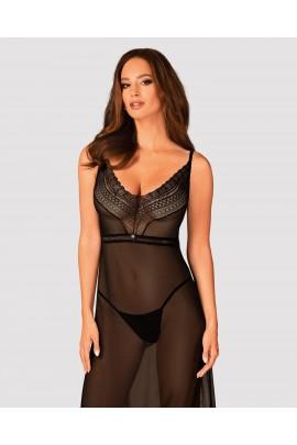 A translucent long Obsessive Estiqua chemise xl/2xl, black, asymmetrical cut