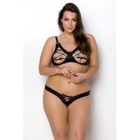 Комплект из экокожи Passion Celine Bikini 6XL/7XL black, открытый бра, стринги со шнуровкой
