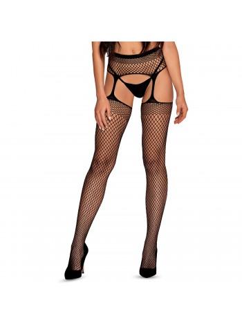 Чулки-стокинги из сетки разного размера Obsessive Garter stockings S815 S/M/L, черные, имитация гарт