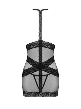 A translucent shirt with open breasts of Obsessive Lacrisia chemise xl/2xl, black, with choker