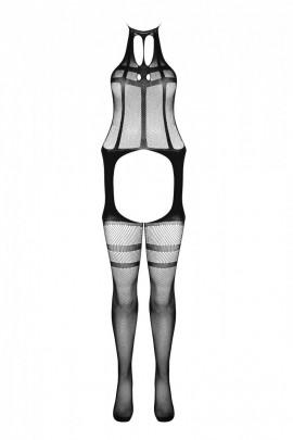 Сетчатый телесный бодистокинг с коротким топом и подвязками Casmir CA008