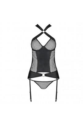 Halter corset mesh set, removable underworks ' AMANDA CORSET BLACK L/XL - PASSION