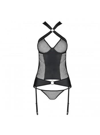 Halter corset mesh set, removable underworks ' AMANDA CORSET BLACK L/XL - PASSION
