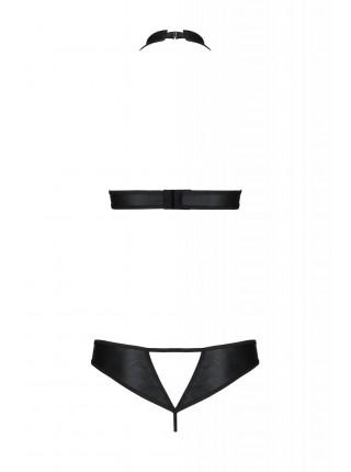 Комплект из экокожи Passion Malwia Set with Open Bra 6XL/7XL black, топ и трусики с люверсами