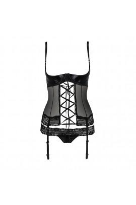Корсет с открытой грудью NORTH CORSET black S/M - Passion Exclusive, пажи, трусики, шнуровка