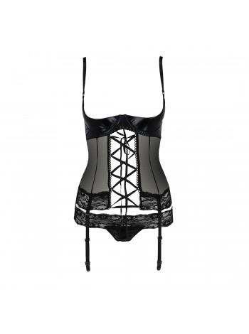 Корсет з відкритими грудьми NORTH CORSET black S/M - Passion Exclusive, пажі, трусики, шнурівка