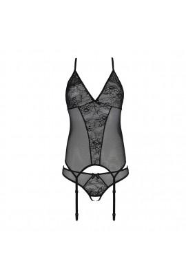 Corset with paws, panties with openwork decor and open step of Ursula corset black s/m - passion