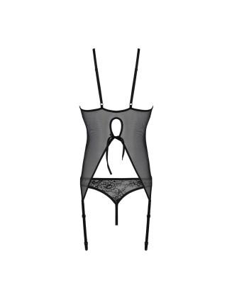 Corset with paws, panties with openwork decor and open step of Ursula corset black s/m - passion