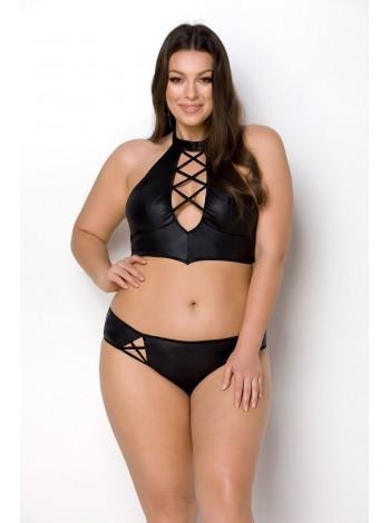 Eco -Care of PASSION NANCY Bikini 4xl/5xl Black, sconces and panties with lacing imitation