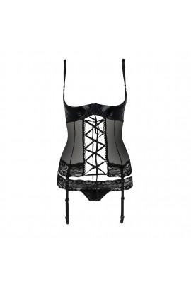 Корсет з відкритими грудьми NORTH CORSET black XXL/XXXL - Passion Exclusive, пажі, трусики, шнурівка