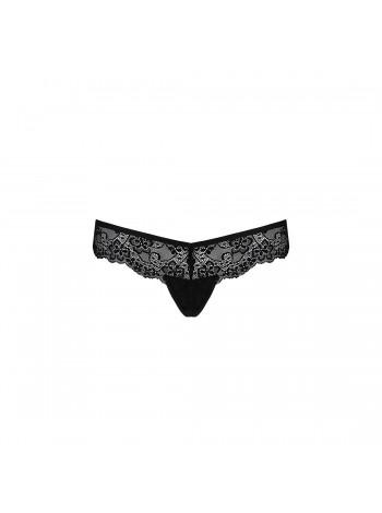 Мереживні трусики-танга з атласним бантиком Naja Thong black S/M - Passion