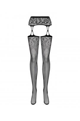 Stocks with a vegetable pattern of Obsessive Garter Scoons S206 Black S/M/l black, imitation ha