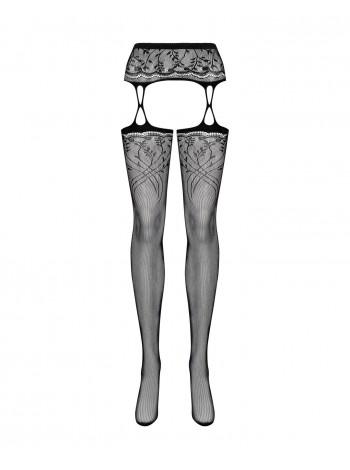 Stocks with a vegetable pattern of Obsessive Garter Scoons S206 Black S/M/l black, imitation ha