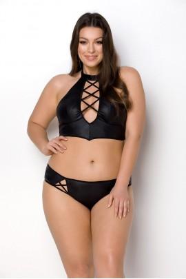 Комплект из экокожи Passion Nancy Bikini 6XL/7XL black, бра и трусики с имитацией шнуровки