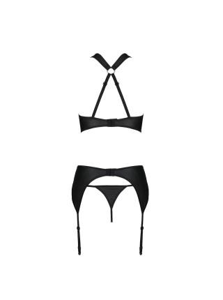 Сітчастий набір з візерунком: бюстгальтер з халтером, трусики та пояс для панчох Hima Set black S/M 