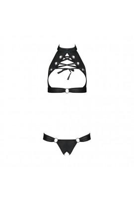 Kit: Open Top and Eco -Top Panties with Malwia Set with Open Bra Black L/XL - PASS