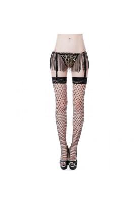Erotic set of stocking in a large grid and belt with fringe