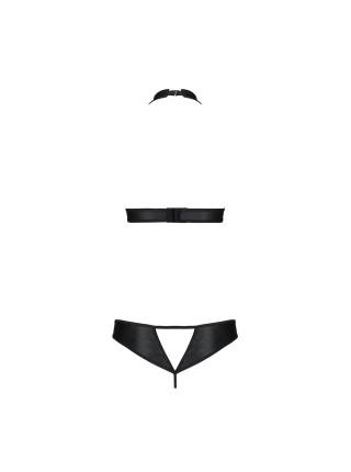 Комплект: открытый топ и трусики из эко-кожи с люверсами Malwia Set with Open Bra black XXL/XXXL